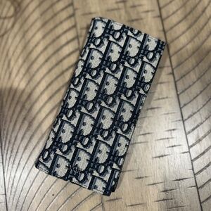 Dior Vertical Long Wallet Beige and Black Oblique Jacquard